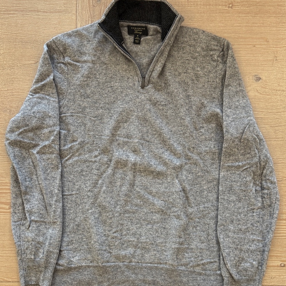 Club Room 100% Cashmere Men's Gray Quarter Zip-Up Sweater Medium